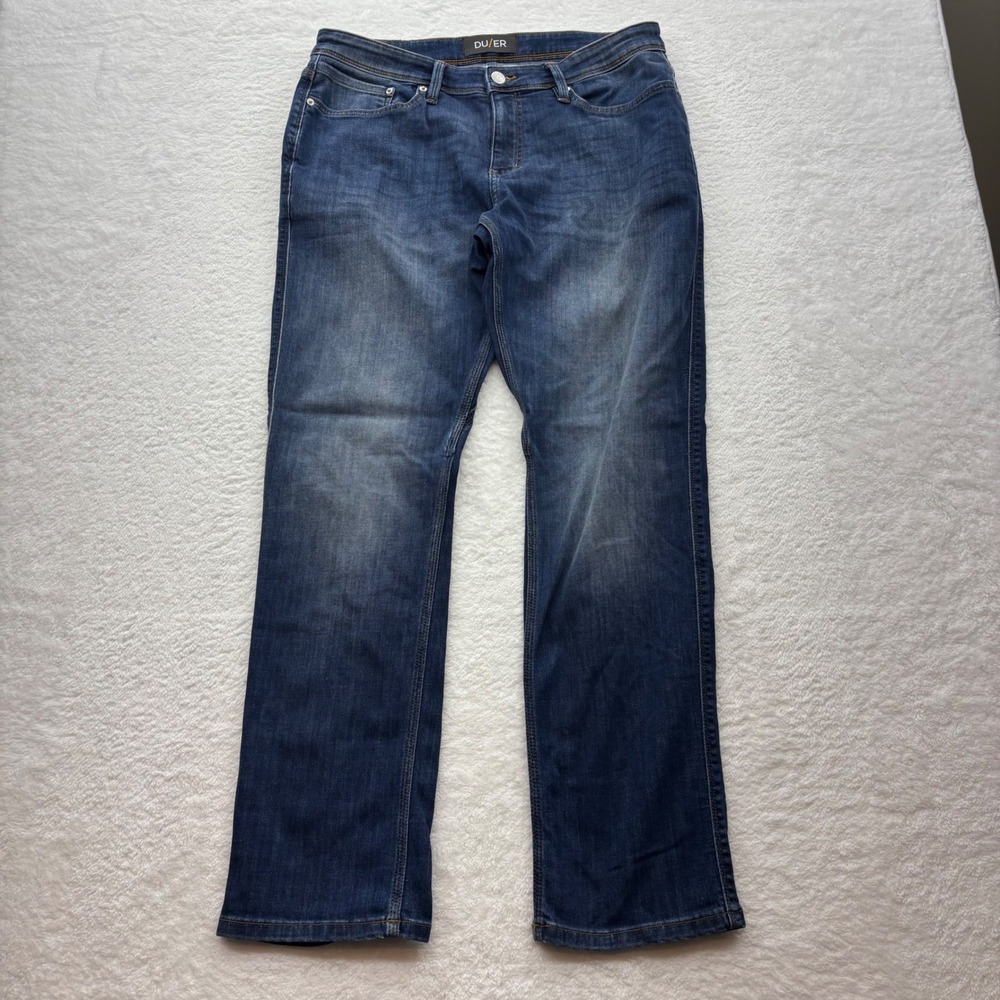 DU/ER L2X Relaxed Taper Performance Denim Jeans Dark Indigo Blue Mens 34 x 30